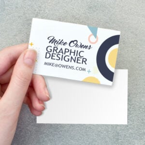 Full color front-only business card design with modern layout and contact details
